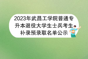 2023年武昌工学院普通专升本退役大学生士兵考生补录预录取名单公示