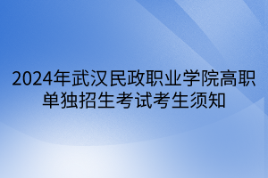 2024年武汉民政职业学院高职单独招生考试考生须知