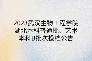 2023武汉生物工程学院湖北本科普通批、艺术本科B批次投档公告