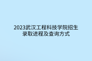 2023武汉工程科技学院招生录取进程及查询方式