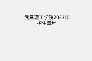 武昌理工学院2023年招生章程