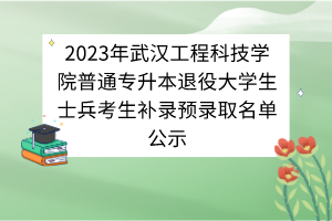 ​2023年武汉工程科技学院普通专升本退役大学生士兵考生补录预录取名单公示