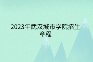 2023年武汉城市学院招生章程