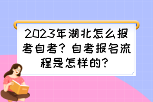 2023年湖北怎么报考自考?自考报名流程是怎样的? 2023年湖北怎么报考自考?自考报名流程是怎样的?