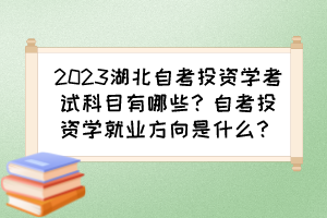 2023湖北自考投资学考试科目有哪些？自考投资学就业方向是什么？