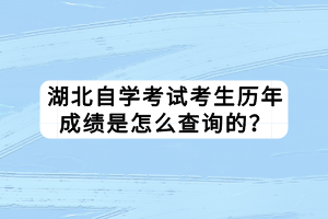 湖北自学考试考生历年成绩是怎么查询的？