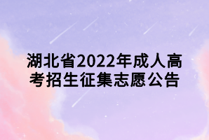 湖北省2022年成人高考招生征集志愿公告