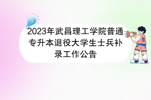2023年武昌理工学院普通专升本退役大学生士兵补录工作公告
