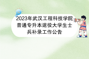 2023年武汉工程科技学院普通专升本退役大学生士兵补录工作公告