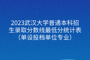 2023武汉大学普通本科招生录取分数线最低分统计表（单设投档单位专业）