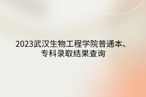 2023武汉生物工程学院普通本、专科录取结果查询