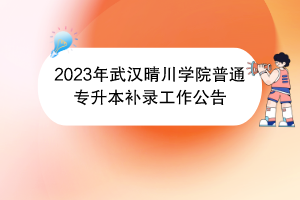 2023年武汉晴川学院普通专升本补录工作公告