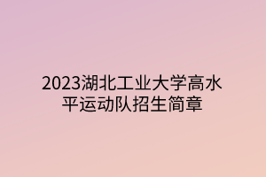 2023湖北工业大学高水平运动队招生简章