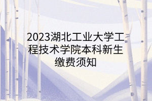 2023湖北工业大学工程技术学院本科新生缴费须知