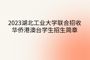 2023湖北工业大学联合招收华侨港澳台学生招生简章