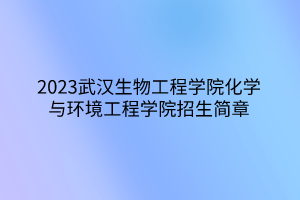 2023武汉生物工程学院化学与环境工程学院招生简章