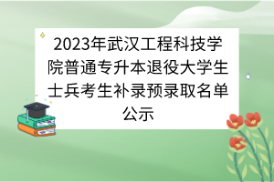 2023年武汉工程科技学院普通专升本退役大学生士兵考生补录预录取名单公示