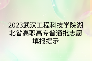 2023武汉工程科技学院湖北省高职高专普通批志愿填报提示