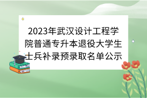 2023年武汉设计工程学院普通专升本退役大学生士兵补录预录取名单公示