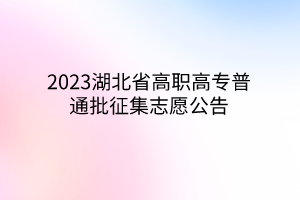 2023湖北省高职高专普通批征集志愿公告