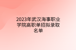 2023年武汉海事职业学院高职单招拟录取名单