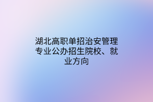 湖北高职单招治安管理专业公办招生院校、就业方向