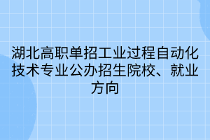 湖北高职单招工业过程自动化技术专业