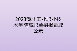 2023湖北工业职业技术学院高职单招拟录取公示