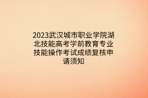 2023武汉城市职业学院湖北技能高考学前教育专业技能操作考试成绩复核申请须知