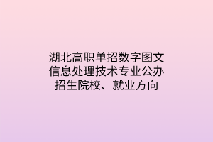 湖北高职单招数字图文信息处理技术专业公办招生院校、就业方向