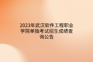 2023年武汉软件工程职业学院单独考试招生成绩查询公告