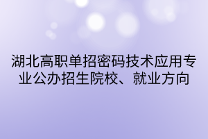 湖北高职单招密码技术应用专业公办招生院校、就业方向