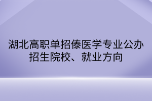 湖北高职单招傣医学专业公办招生院校、就业方向