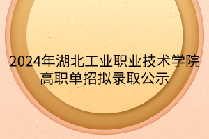 2024年湖北工业职业技术学院高职单招拟录取公示