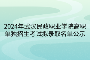 2024年武汉民政职业学院高职单独招生考试拟录取名单公示