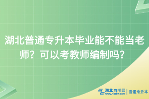 湖北普通专升本毕业能不能当老师？可以考教师编制吗？