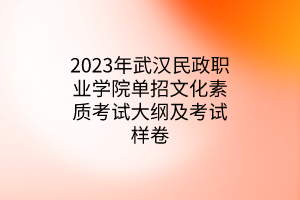 2023年武汉民政职业学院单招文化素质考试大纲及考试样卷