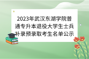 2023年武汉东湖学院普通专升本退役大学生士兵补录预录取考生名单公示