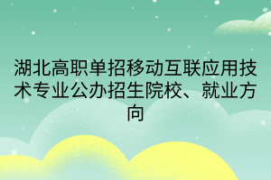 湖北高职单招移动互联应用技术专业公办招生院校、就业方向