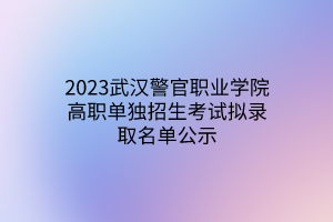 2023武汉警官职业学院高职单独招生考试拟录取名单公示