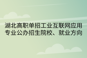 湖北高职单招工业互联网应用专业公办招生院校、就业方向