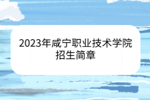 2023年咸宁职业技术学院招生简章