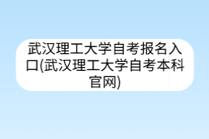 武汉理工大学自考报名入口(武汉理工大学自考本科官网)