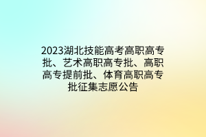 2023湖北技能高考高职高专批、艺术高职高专批、高职高专提前批、体育高职高专批征集志愿公告