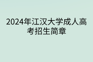 2024年江汉大学成人高考招生简章
