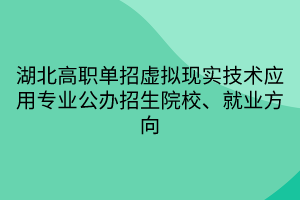 湖北高职单招虚拟现实技术应用专业公办招生院校、就业方向