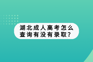 湖北成人高考怎么查询有没有录取？