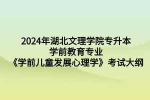 2024年湖北文理学院专升本学前教育专业《学前儿童发展心理学》考试大纲