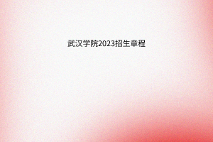 武汉学院2023招生章程