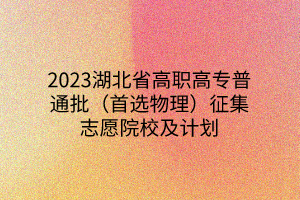 2023湖北省高职高专普通批（首选物理）征集志愿院校及计划